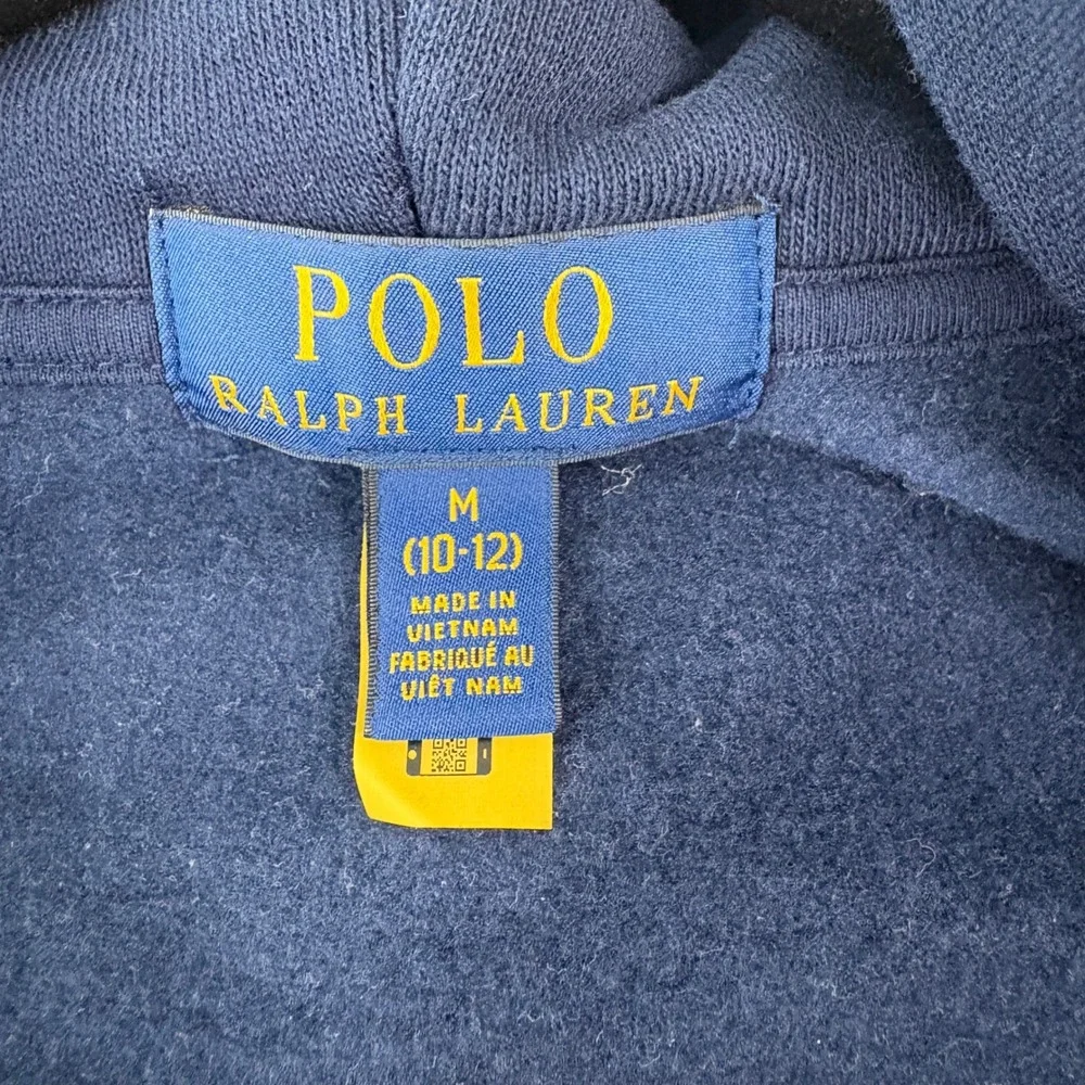 Polo Ralph Lauren Hoodie Sweater Boys M 10-12 Navy Logo Fleece Zip Preppy Active